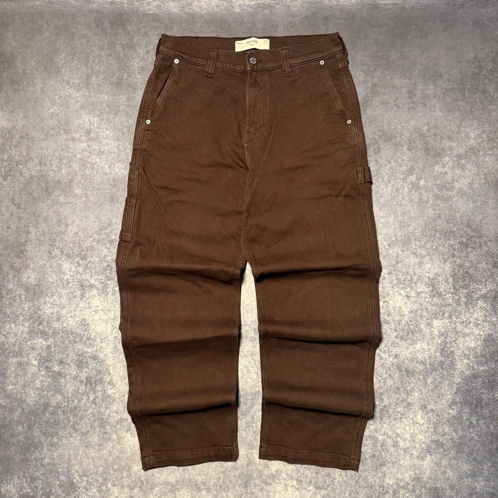 Hollister Mens Baggy Carpenter Pants Brown Cotton W30 L32 Workwear Style